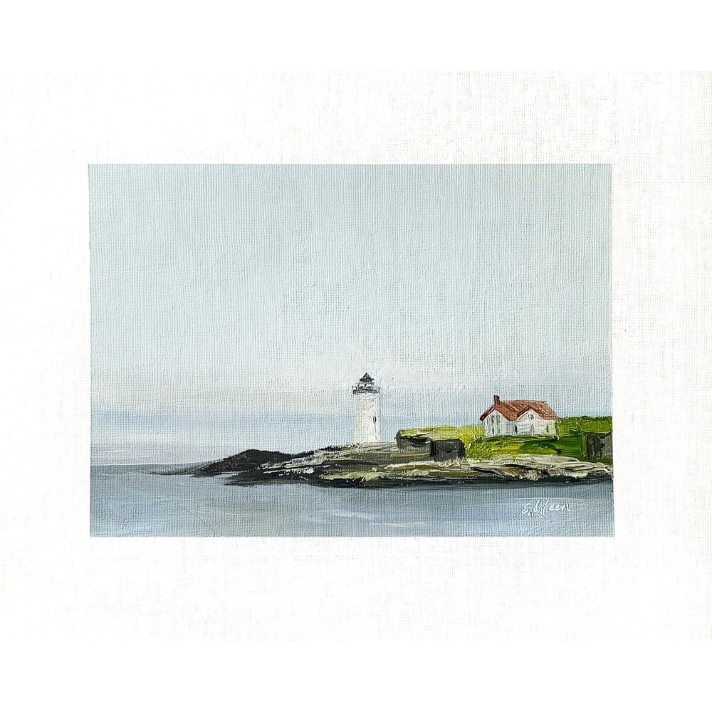 8x10 Original Oil Lighthouse Painting Portsmouth Harbor NH Nautical Art Signed